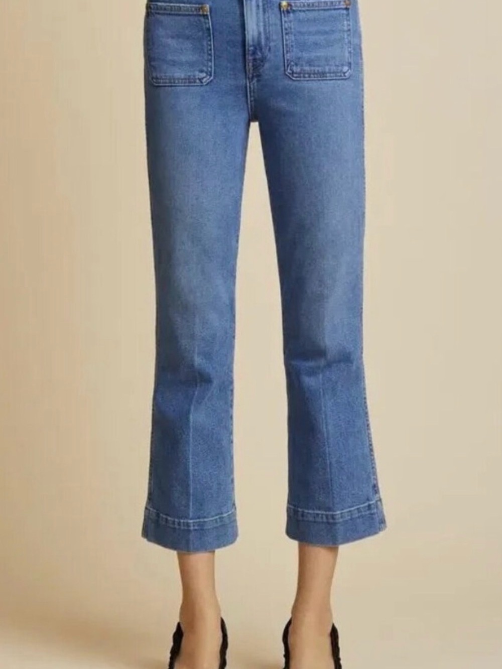 KHAITE Raquel Jeans - Mid-Blue Cropped Straight Jeans